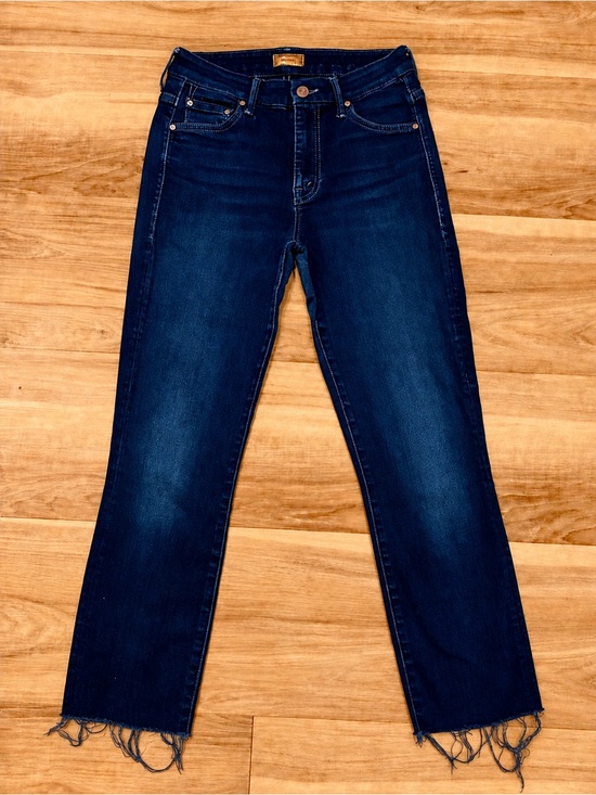 MOTHER Denim - MOTHER High Waisted Looker Crop Jeans 25x23 Dark Wash Stretch Frayed Hem EUC